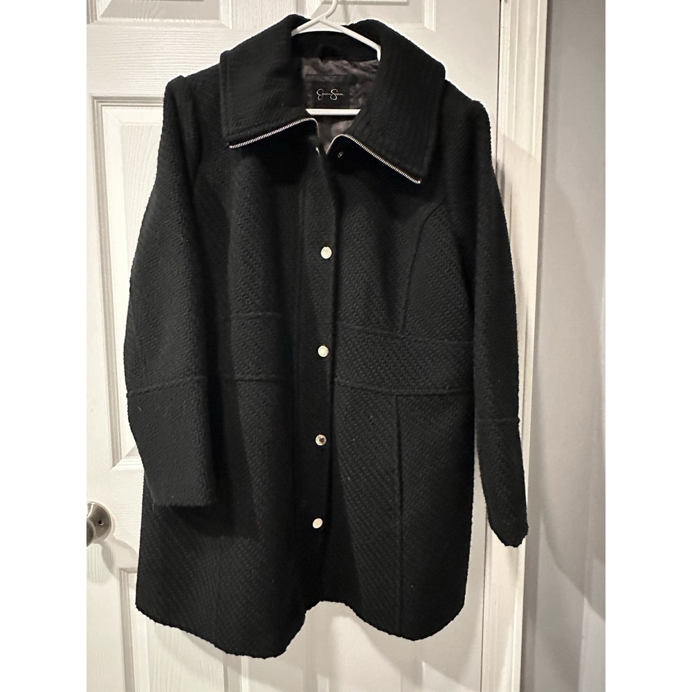 Jessica Simpson Chevron Pattern Black Textured Fit And Flare Walking Coat XL